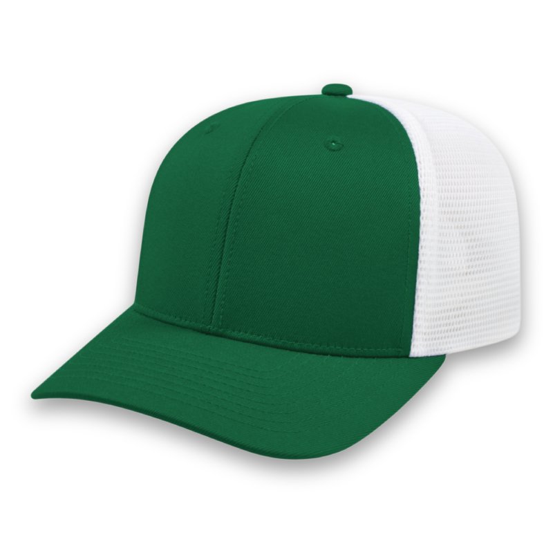 emerald green and white PREMIUM Original Trucker Cap Embroidered promotional caps with corporate logos in Toronto Canada