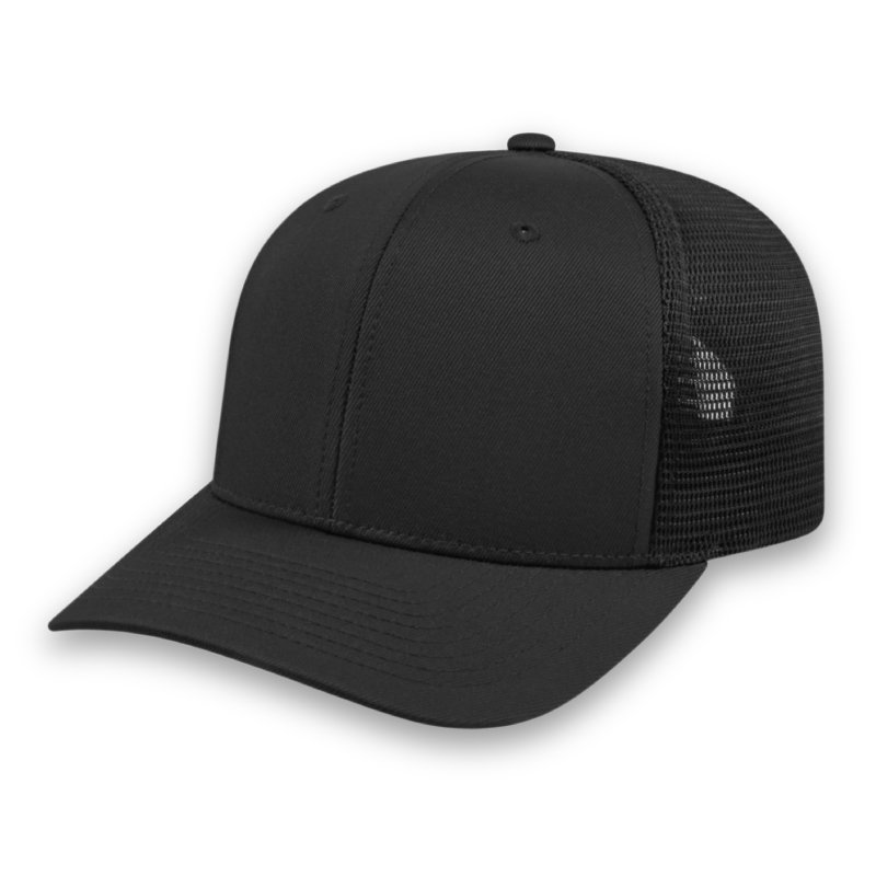 black on black PREMIUM Original Trucker Cap Embroidered promotional caps with corporate logos in Toronto Canada