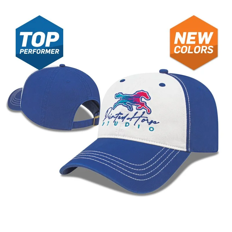 White and Royal blue Cap America i1002 – CLASSIC SERIES UNSTRUCTURED Relaxed Custom embroidered Promotional Golf Cap