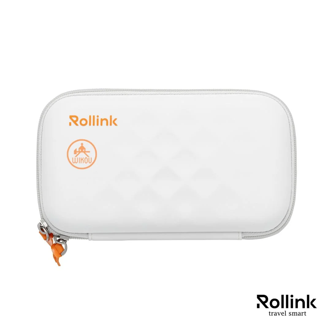 White Rollink Tour Mini Bag hard shell crossbody travel bag with quilted pattern, front view