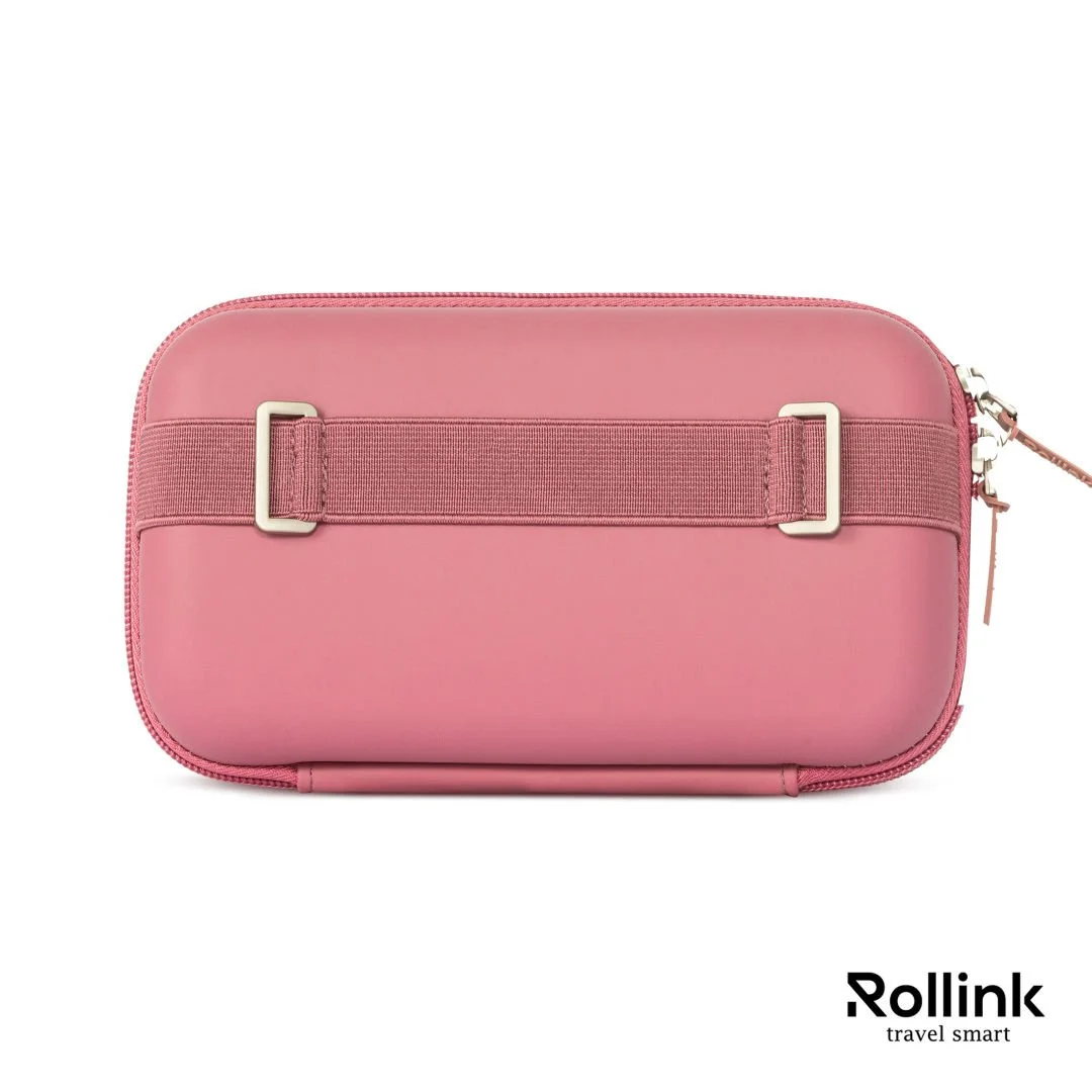 Pink Rollink Tour Mini Bag hard shell travel bag, back view with strap loops