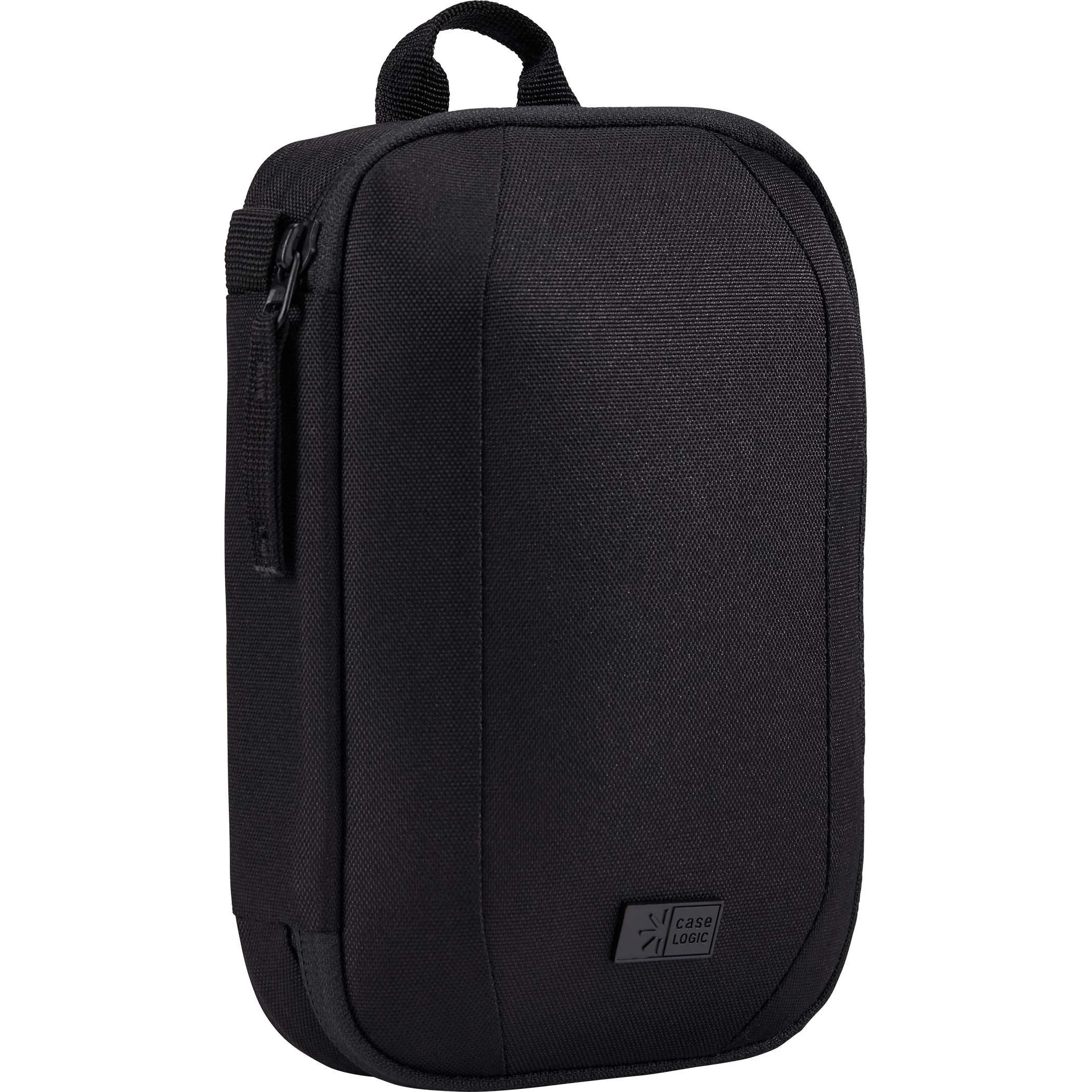 Black Case Logic Invigo zippered accessory case, side profile with carry handle