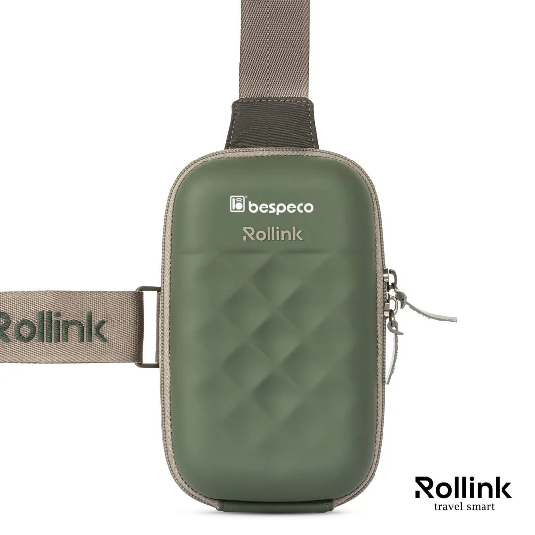 Green Rollink Mini Bag Go hard shell sling bag with quilted front and zippered pocket