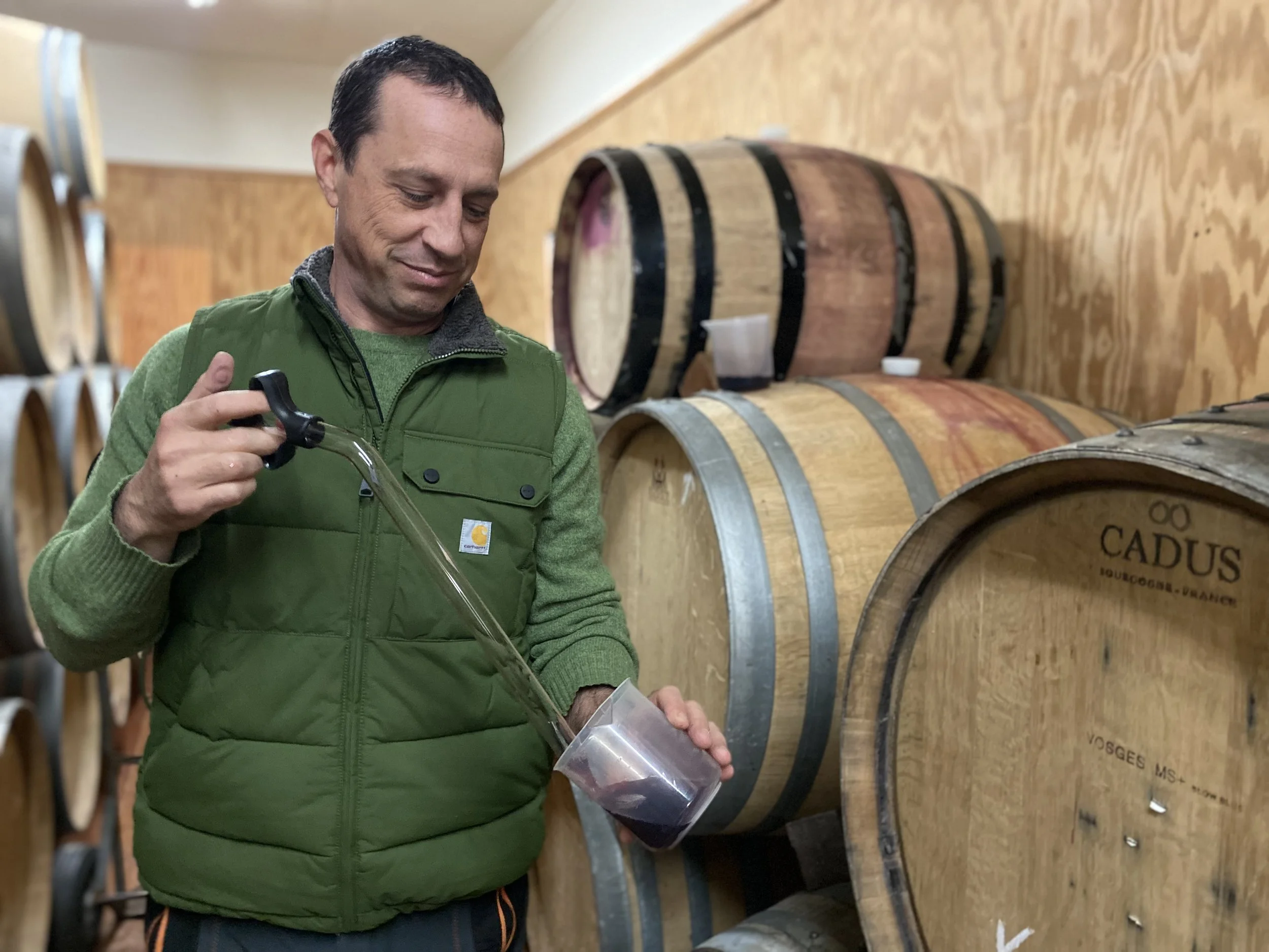 Winemaker Phillip barrel sampling in cellar 2025-2.jpeg