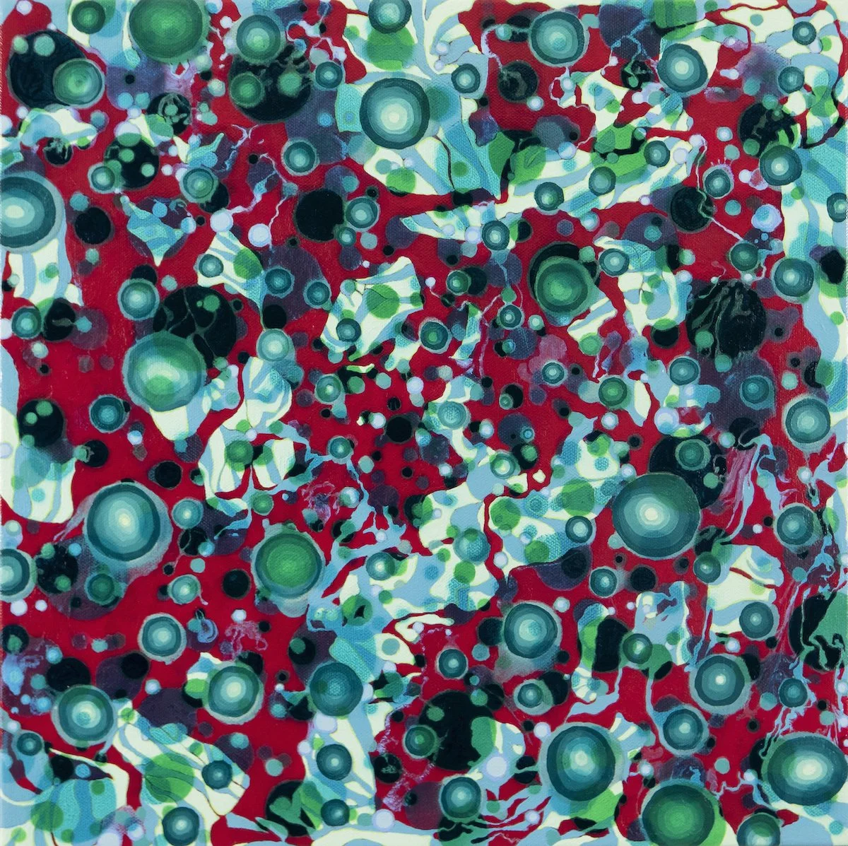 Anne Rynearson "Exocentric" - 2021, acrylic on canvas, acrylic on canvas, 16”x16”