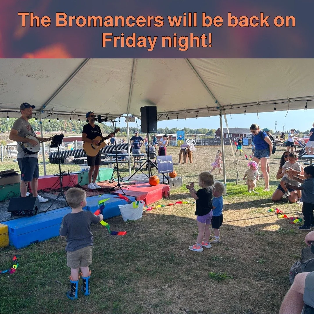 🎶 The Bromancers are BACK this Friday night!
Get ready for good vibes and family-friendly tunes as they take the stage at Fall Festival! Grab a s&rsquo;more by the fire pit or a drink at the beer trailer, and enjoy the music! 🔥🍫🎵
Friday, October 