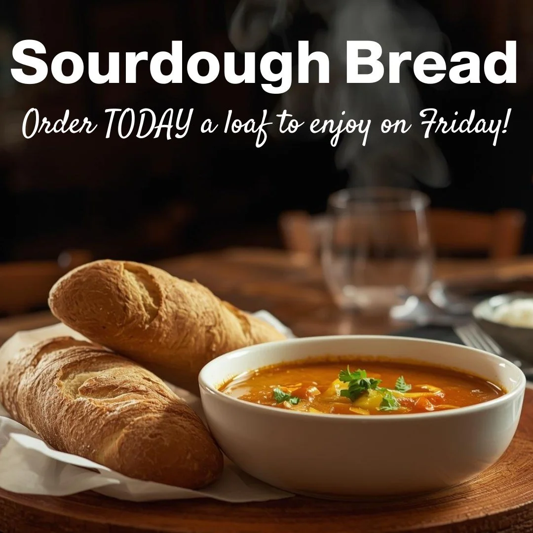 🍞 Get ready for a bread day Friday!
Farm-made breads are available to pre-order TODAY for Friday pick-up.  Farm Chef Kathy has truly mastered her sourdoughs - offering both heirloom and gluten-free loaves that are full of farm-fresh flavor!
To enjoy
