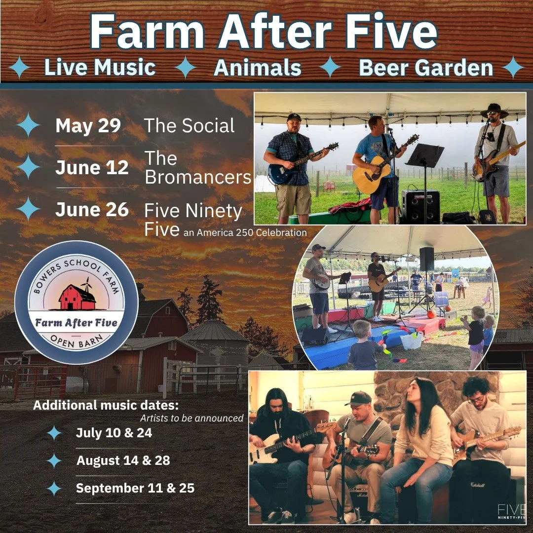 Farm After Five is returning to Open Barn on select Fridays beginning May 29!  Enjoy music about the fields and barns.  Perfect for families and adults.  Mark your calendars for this unique musical experience.