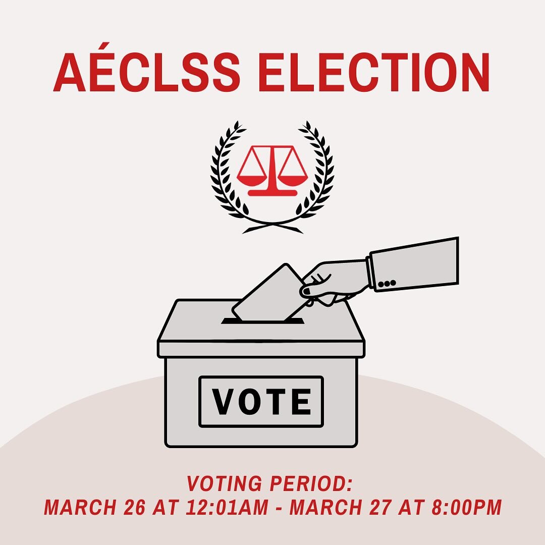 The A&Eacute;CLSS election is here! Voting will be done via Simply Voting. Look out for details in your inbox. Every vote counts! 🗳️⚖️

&mdash;

Les &eacute;lections de l&rsquo;A&Eacute;CLSS sont ici! Le vote se fera via Simply Voting. Gardez un &oe