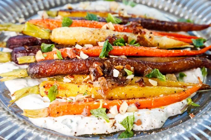 Roasted Carrots with Lemon-Mint Yogurt Sauce