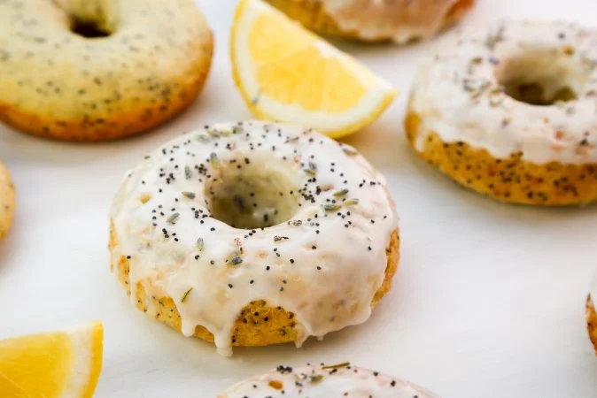Lemon Poppyseed Donuts with Almond Icing