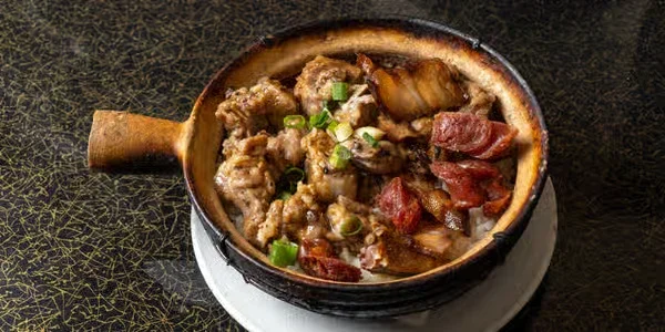 Spareribs and preserved meats over clay pot rice at Clay Pot House