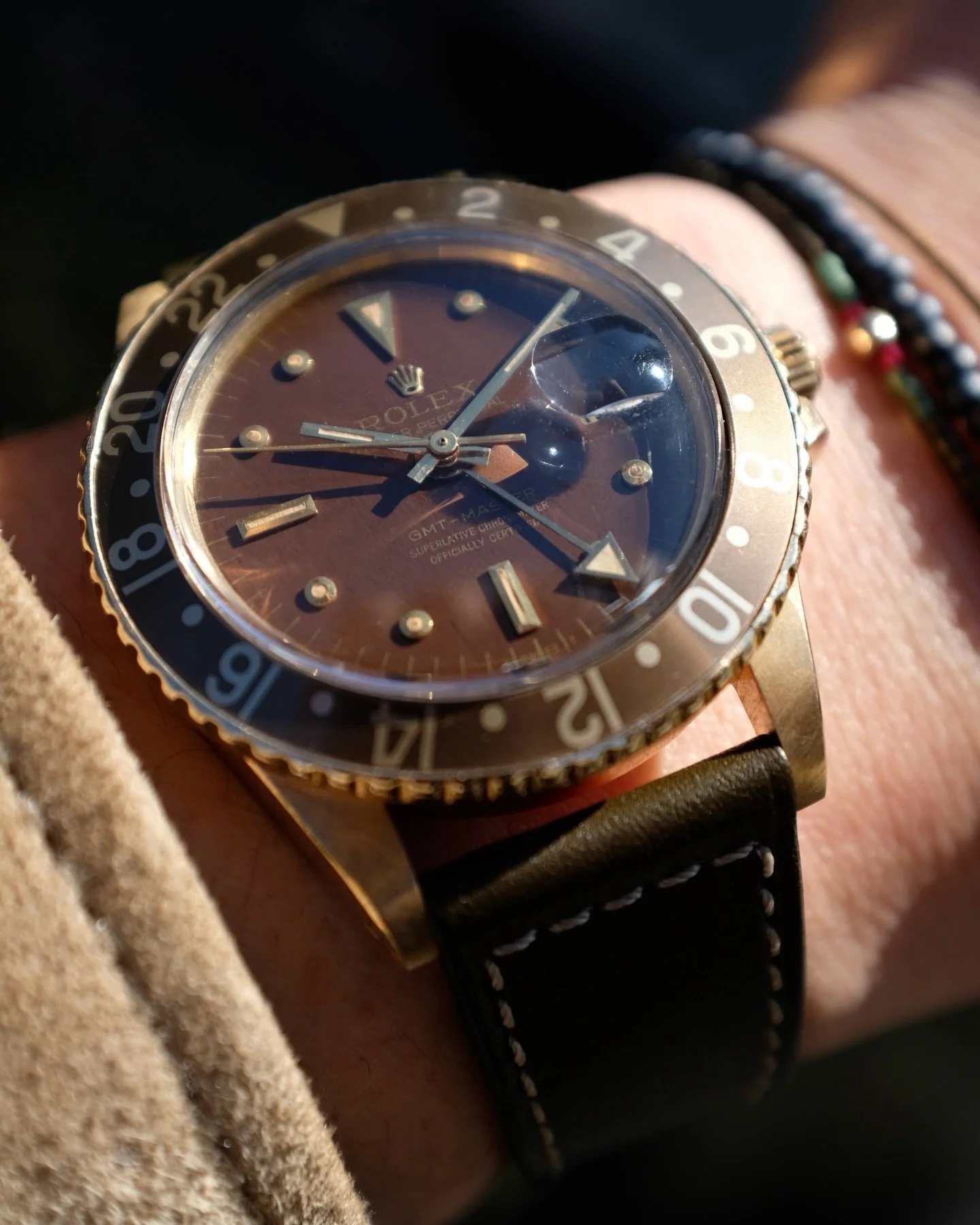 One of those watches you stare at on your wrist all day but when someone asks you what time it is you have no clue. 

-1969 Rolex GMT-Master 1675 Stella dial &ldquo;Concorde&rdquo;