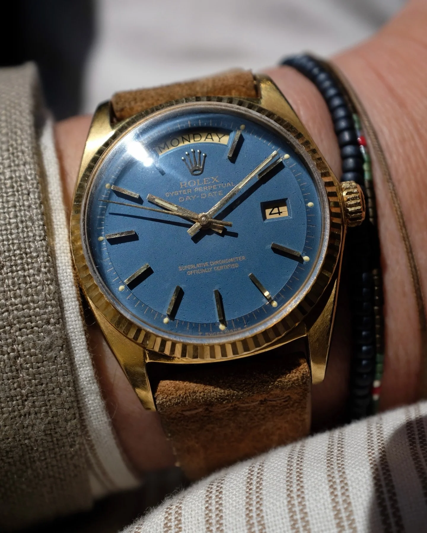 Will take all your Monday blues away. 

-1972 Rolex Day-Date 1803 Blue Satin Dial
