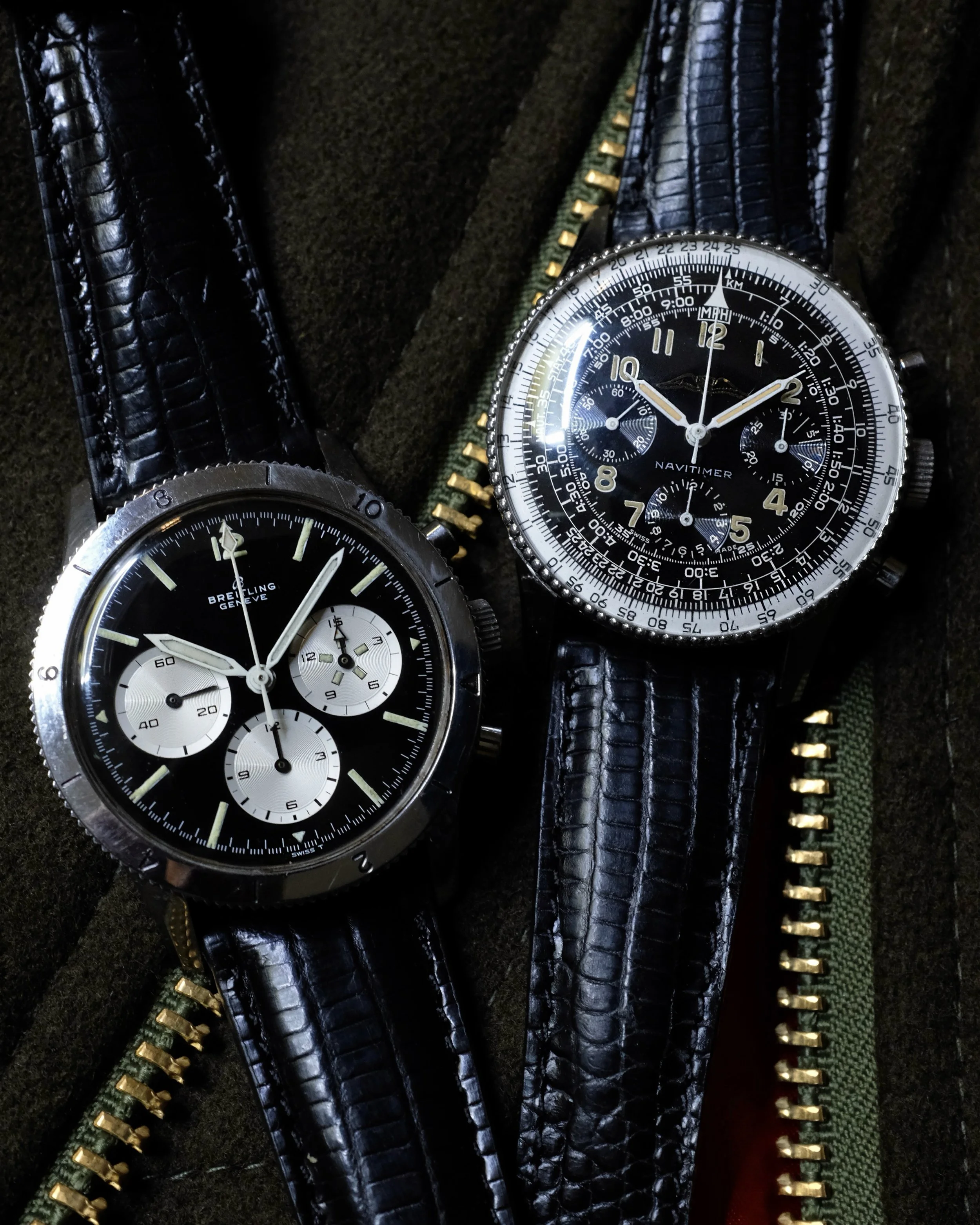 A couple of true pilot chronos in the most spectacular condition. Is it weird if I carry both around with me all day and switch back and forth on the wrist?

-1963 Breitling Co-Pilot AVI 765 MK2.1
-1962 Breitling Navitimer 809 AOPA MK2.2