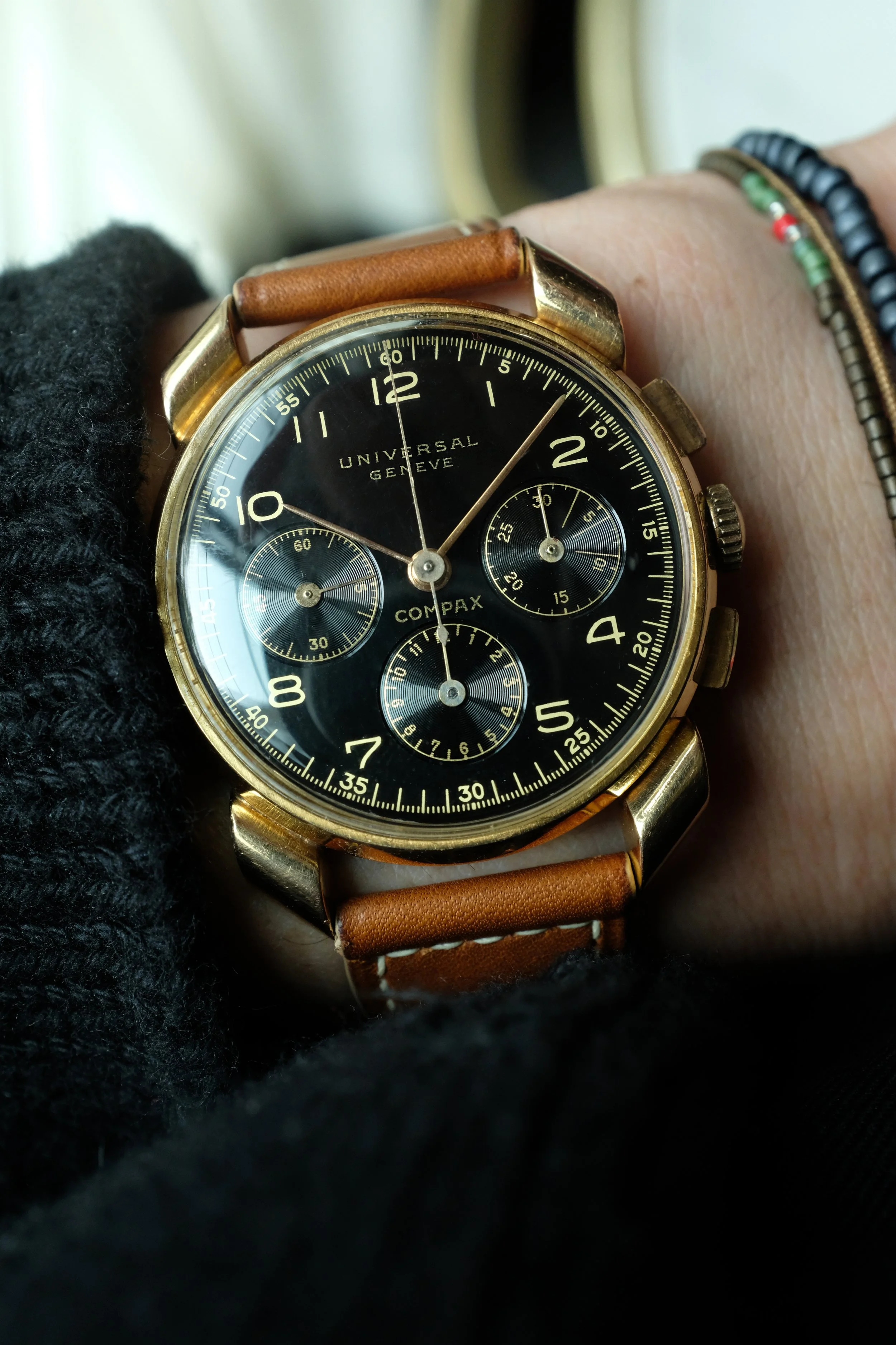 1945 Universal Geneve Compax 12245 Gilt Dial Fancy Lugs in 18k Pink Gold