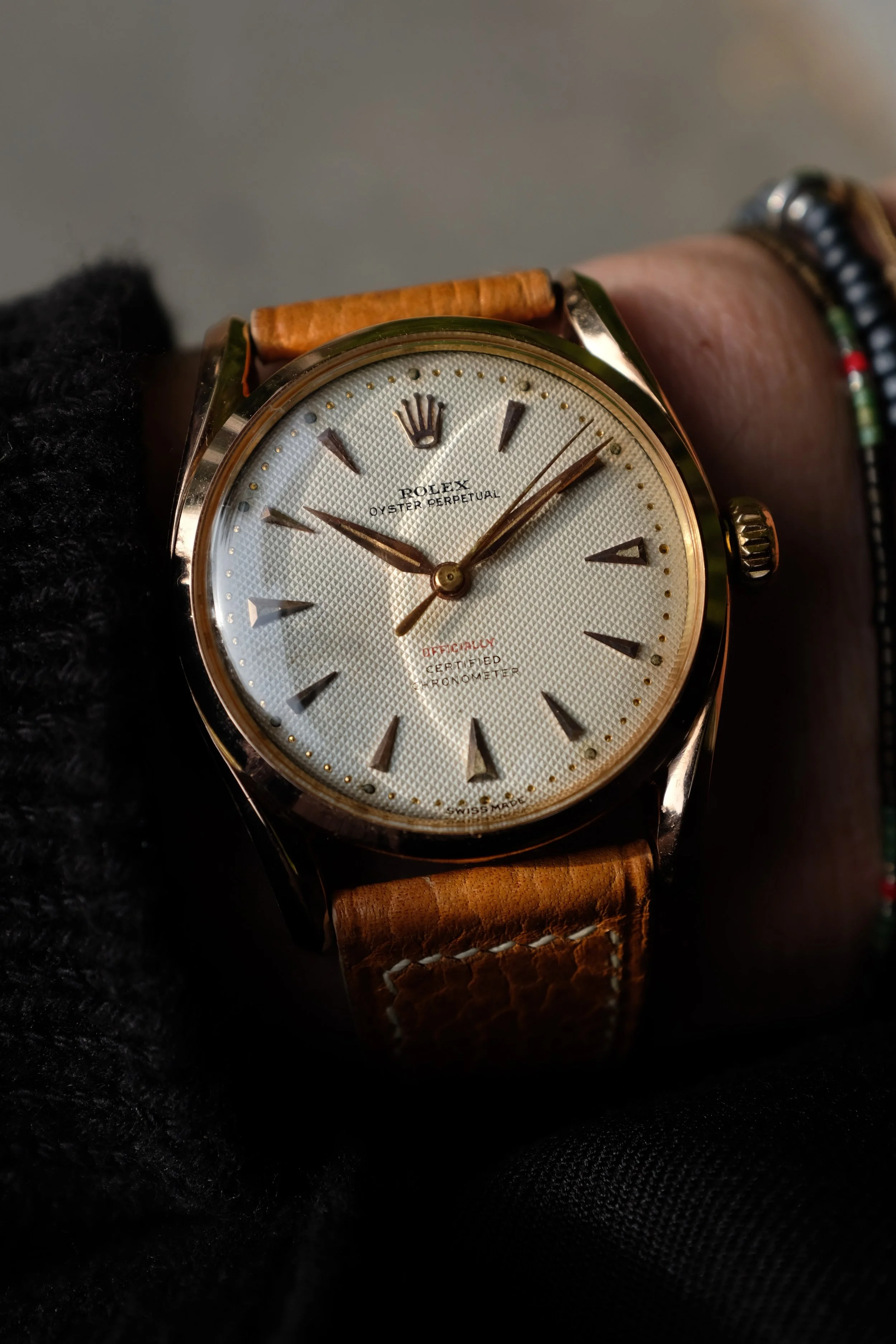 1952 Rolex Oyster Perpetual 6090 Honeycomb Dial w/ Bombé Lugs in 18k Pink Gold
