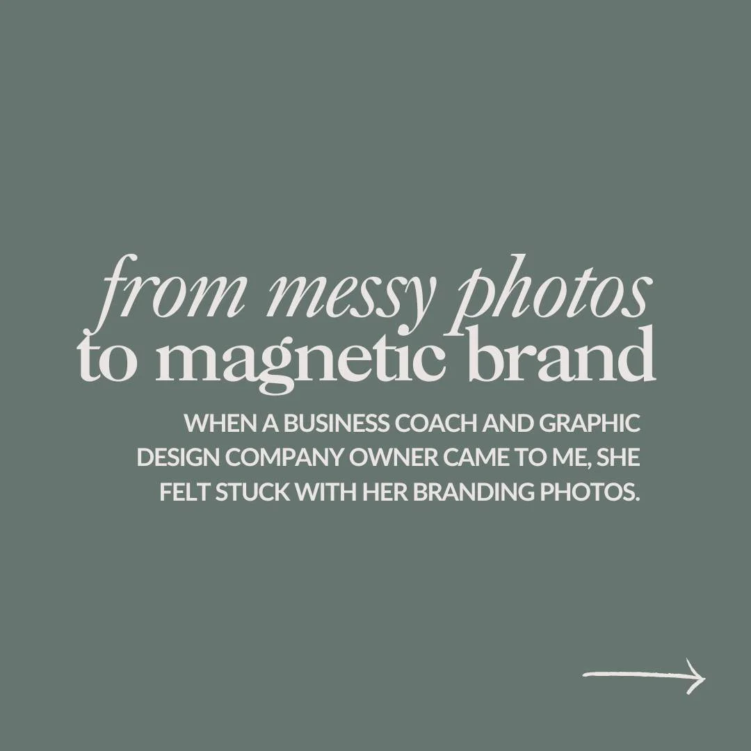 I once had a client, a business coach and graphic design company owner, who felt stuck. 

She needed a cohesive, genuine representation of her two businesses. 

The photos from previous shoots were misaligned and non-transferable across her websites,
