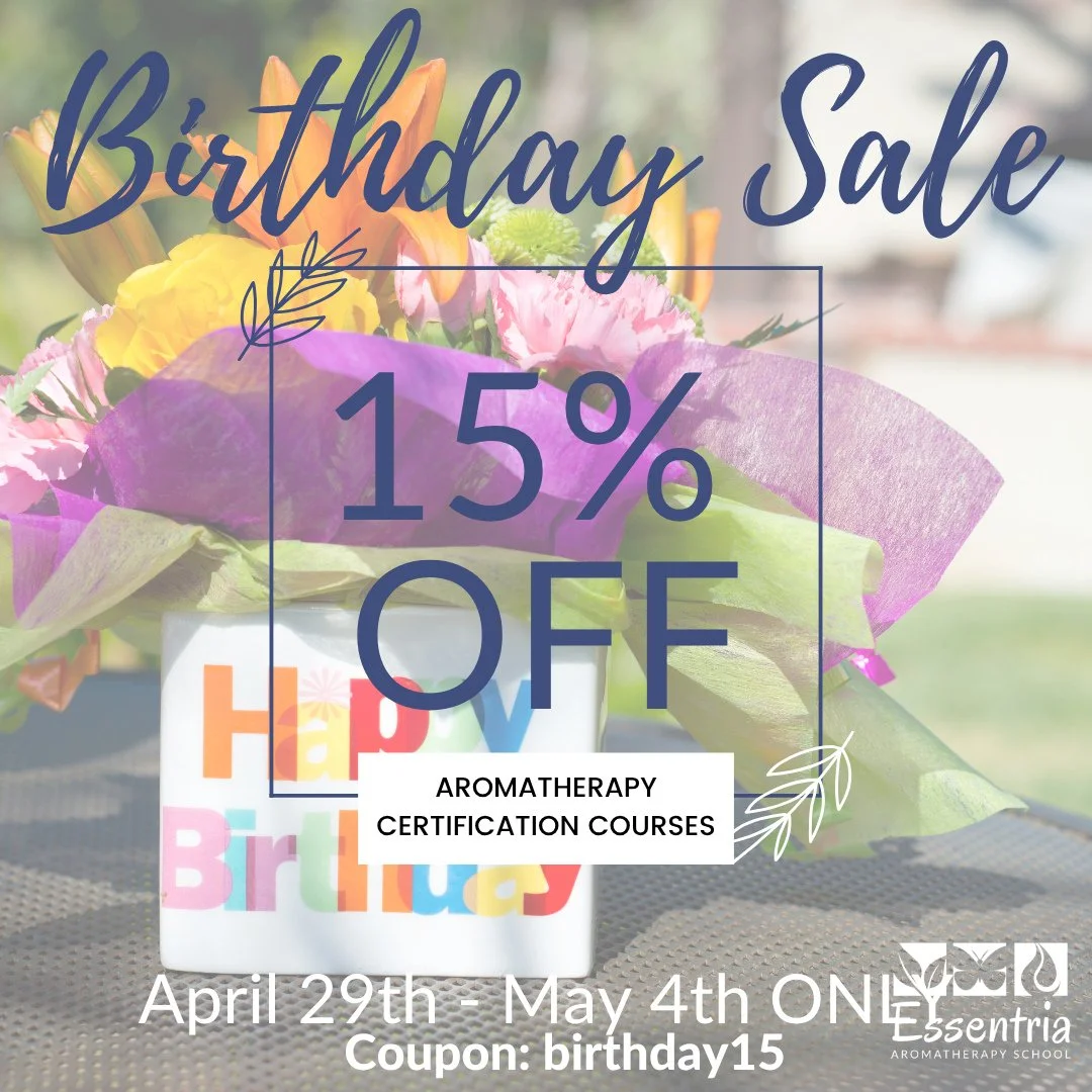 😵 Feeling lost in the sea of essential oil info?⁠
We get it &ndash; it&rsquo;s hard to know who to trust. Essentria Aromatherapy School is recognized by the CFA and NAHA, the leading associations in the field. 💼⁠
Join our birthday sale and save 15%