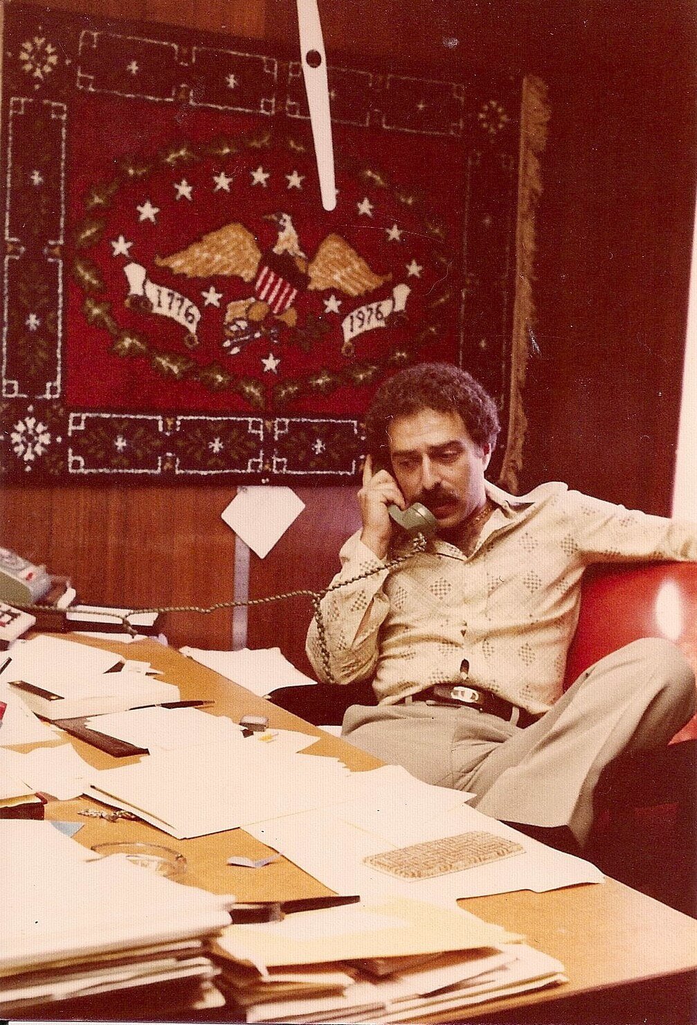 Warren Harris, Swatchtek and Flortek Founder, working at the office in 1978.