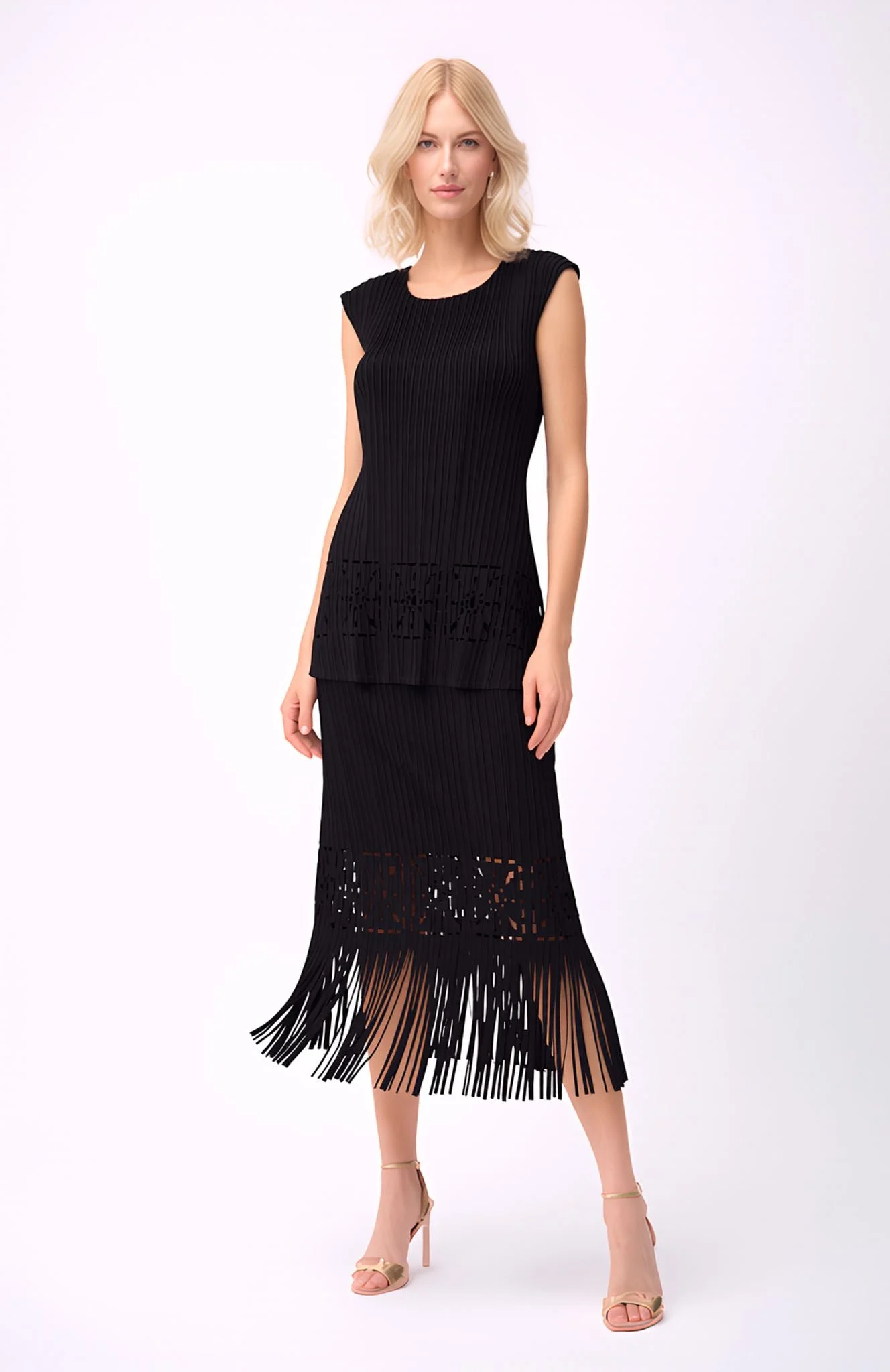 NEW! Pleated Cut Out Top and Skirt Set in Black