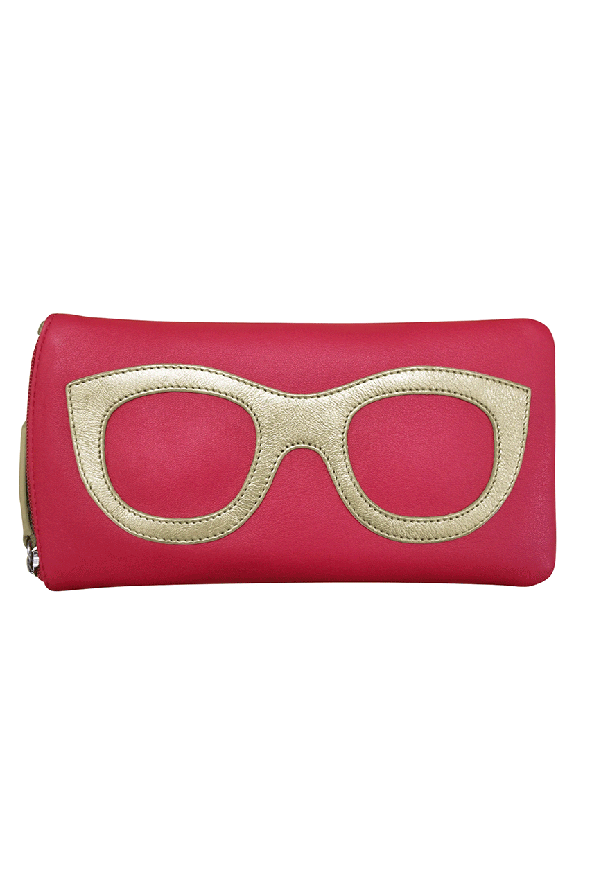 NEW! Leather Eyeglass Case in Pink and Light Gold