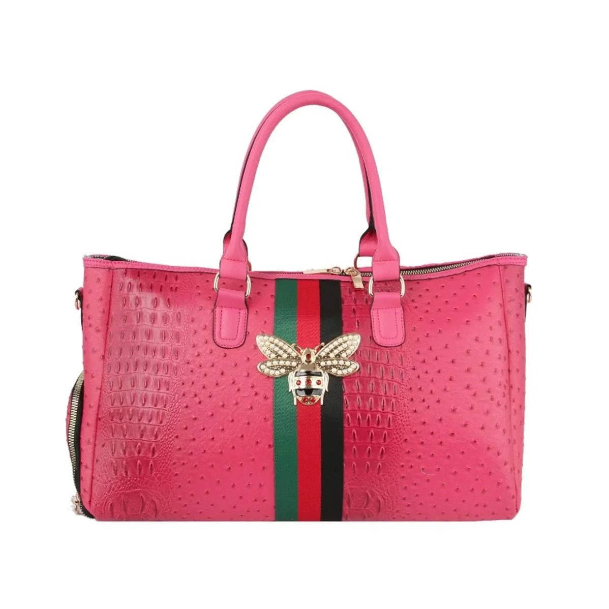 NEW! Croc and Rhinestone Bee Weekender Bag in Pink