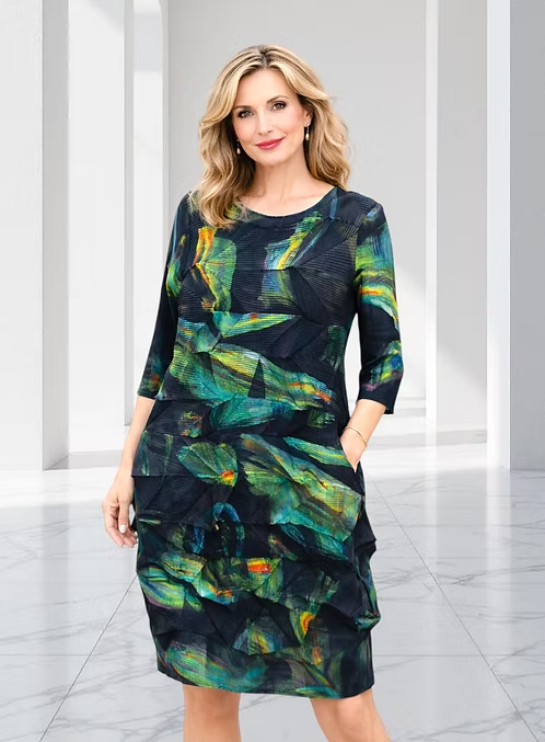 NEW! Origami Dress in Multi-Green