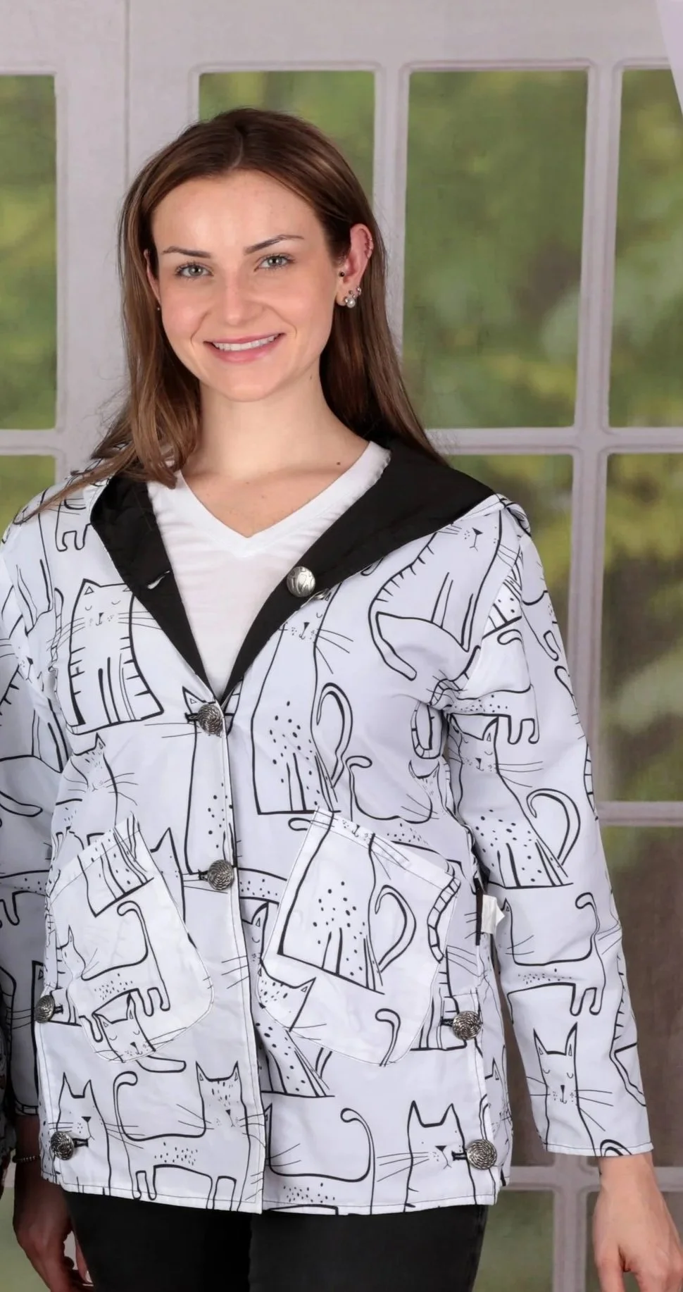 NEW! Cats Reversible Hooded Raincoat (Also Available in Plus Size)