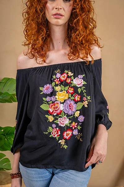 NEW! Floral Embroidered Off-The-Shoulder Top