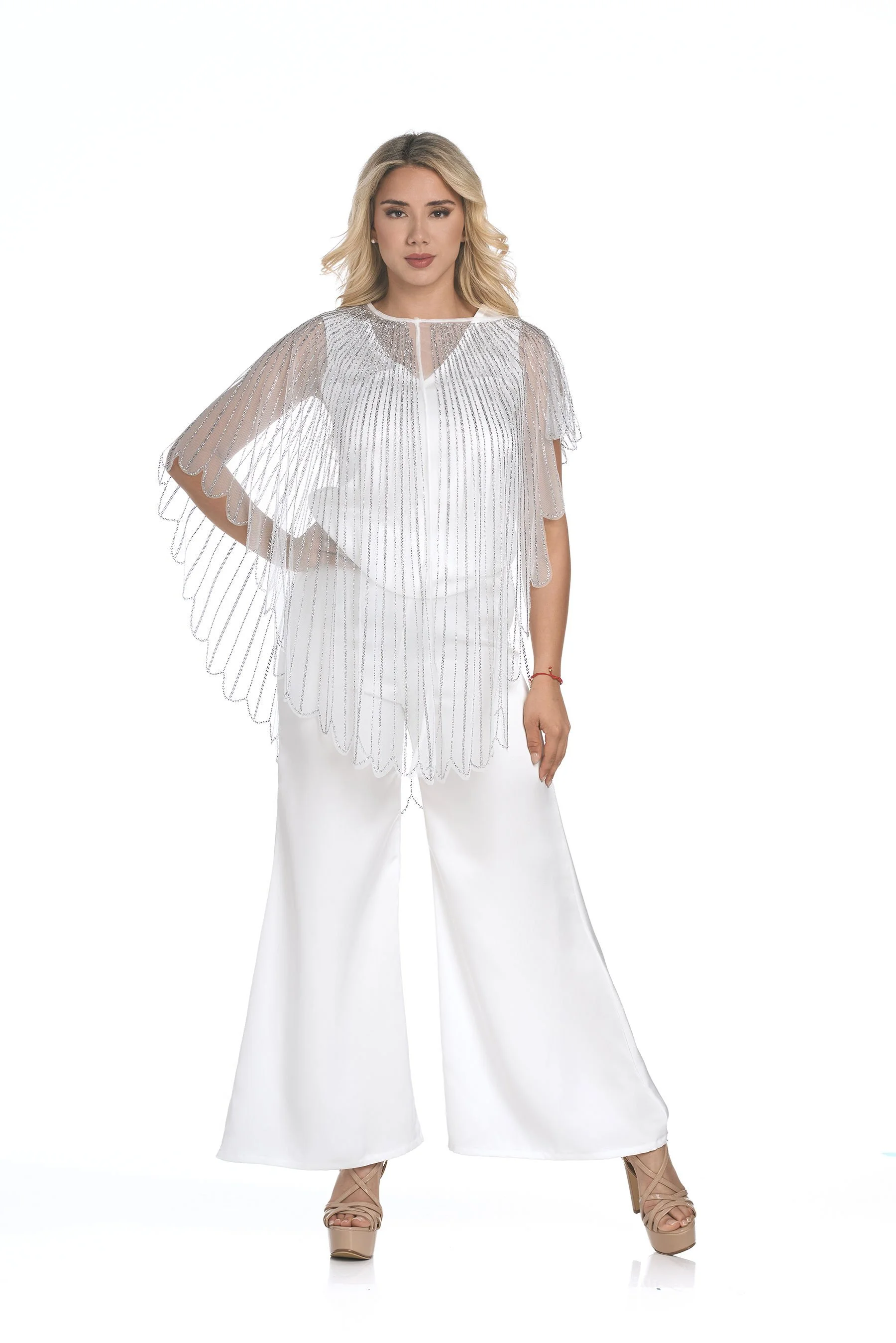 BEST SELLER! Handcrafted Jeweled Poncho in White