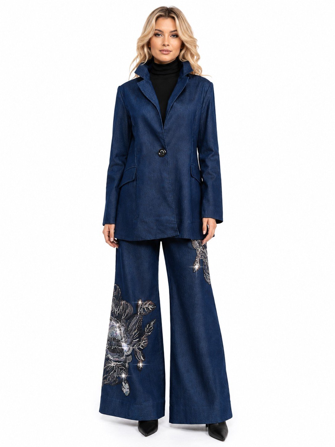 NEW! Sequin Blazer Pant Set with Palazzo Pants (Also Available in Plus Size)