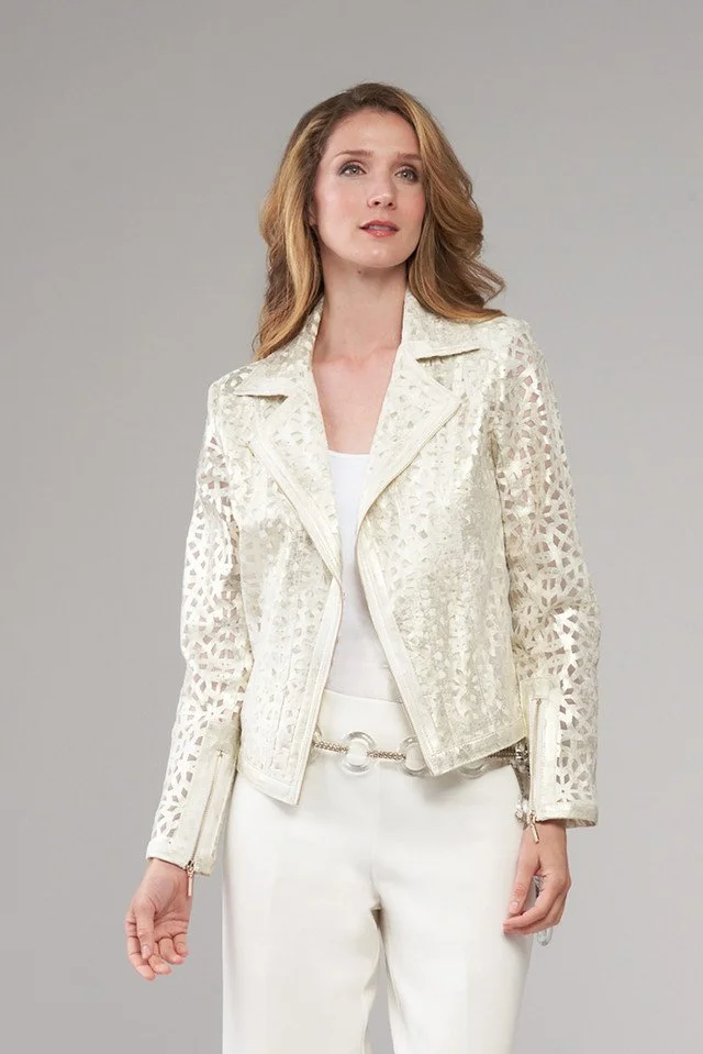 Dazzling Laser Metallic Moto Jacket in Gold
