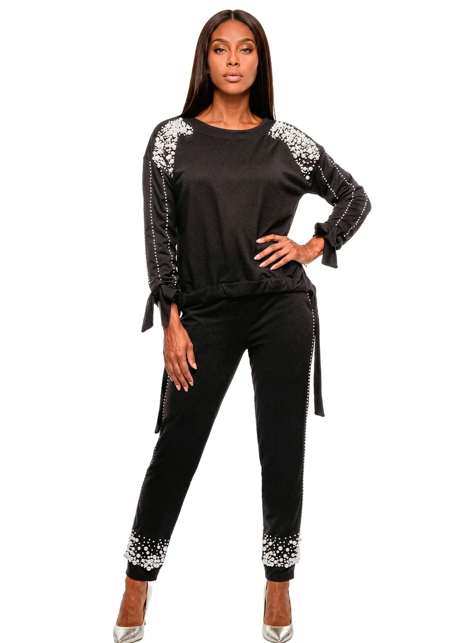 NEW! Ribbon Trim & Pearls Pant Set (Also Available in Plus Size)