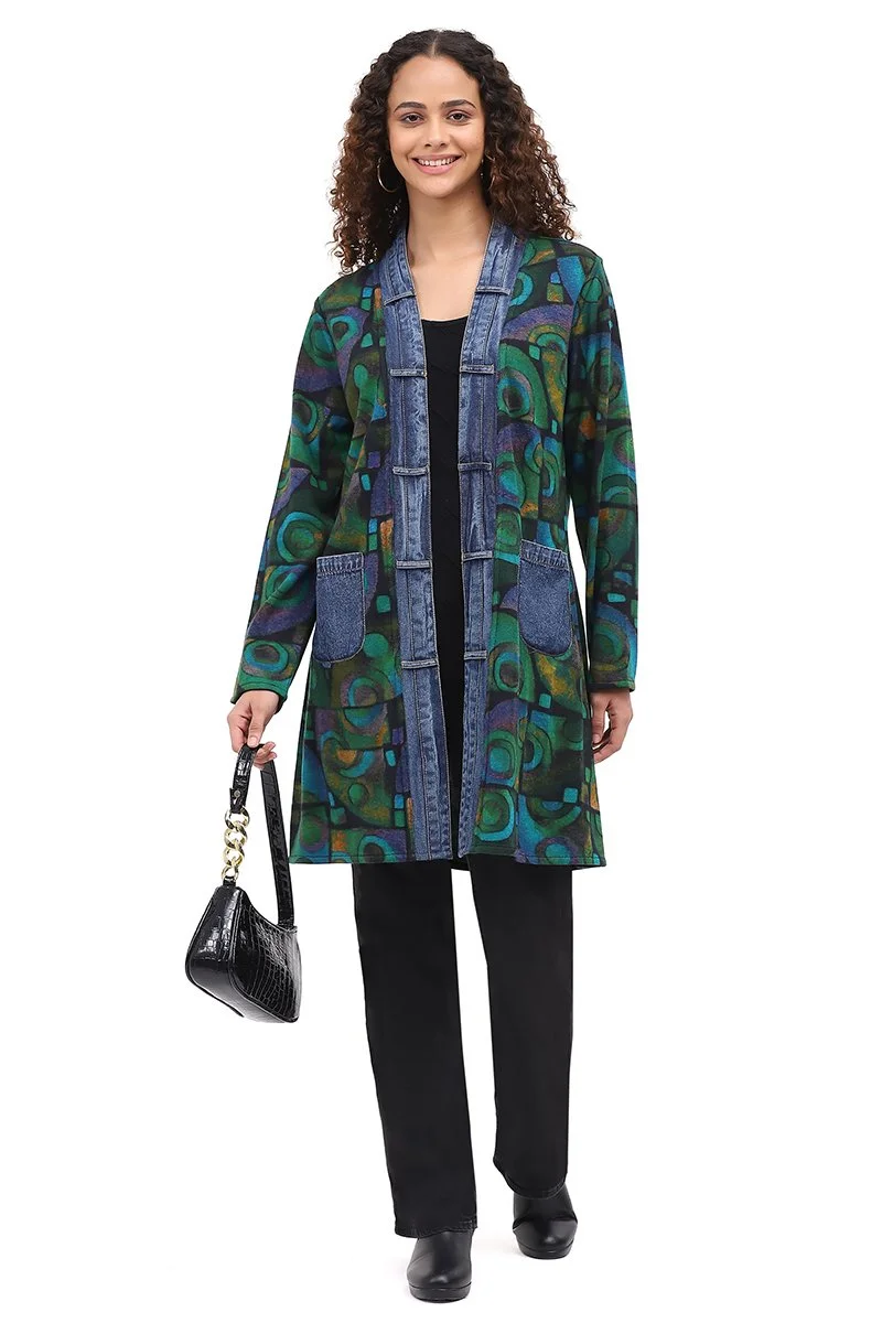 NEW! Denim Trim Duster in Denim & Green (Also Available in Plus Size)