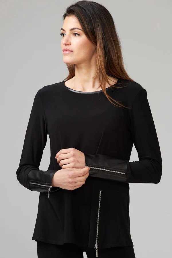 NEW! Vegan Leather Cuff and Zip Trim Top
