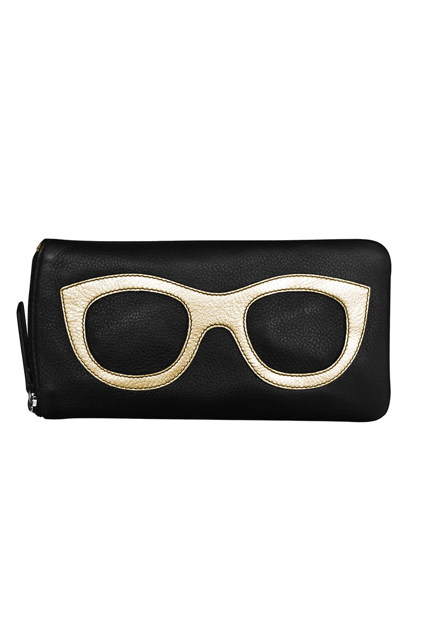 NEW! Leather Eyeglass Case in Black and Gold
