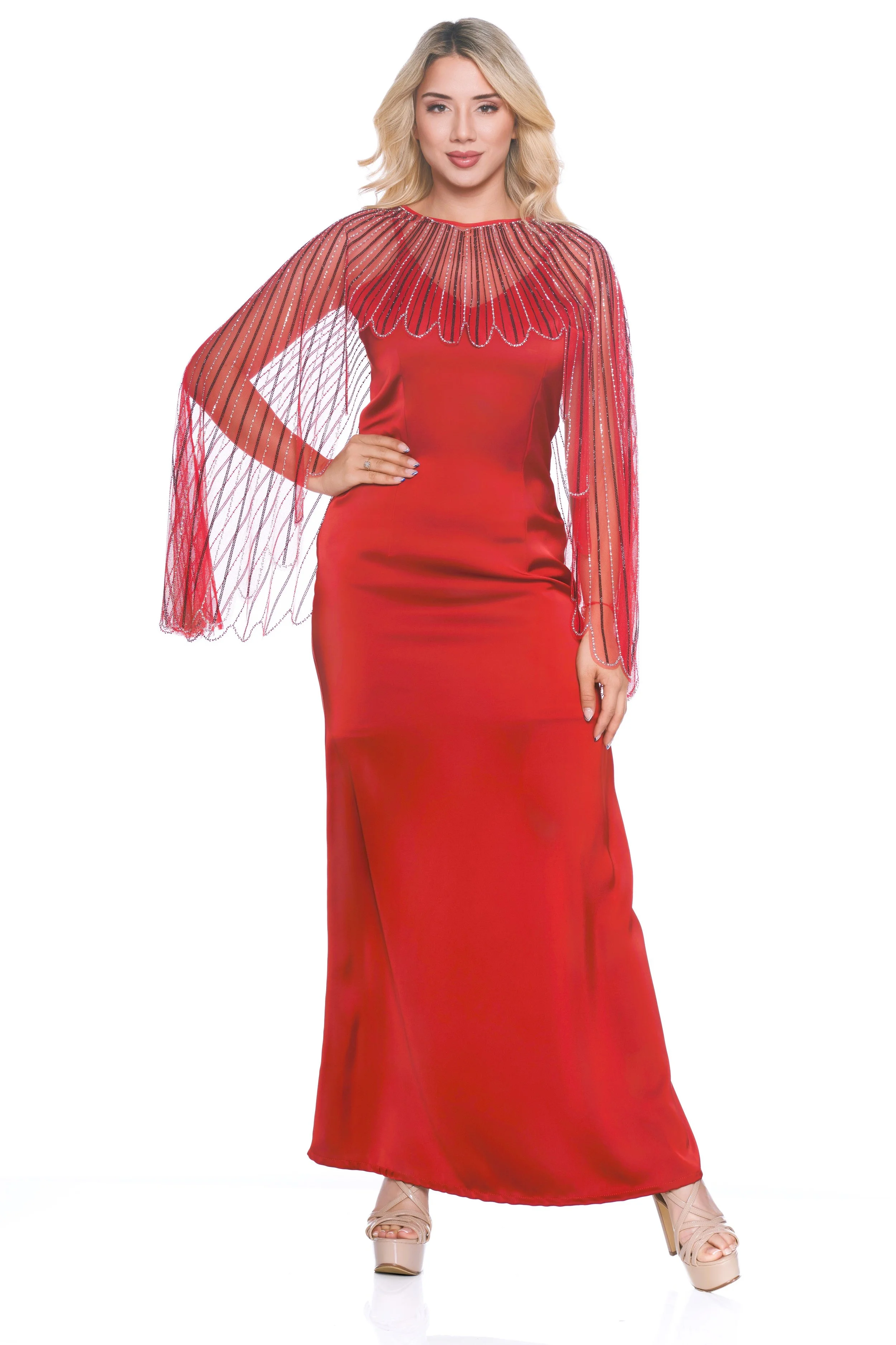 BEST SELLER!! Handcrafted Jeweled Poncho in Red