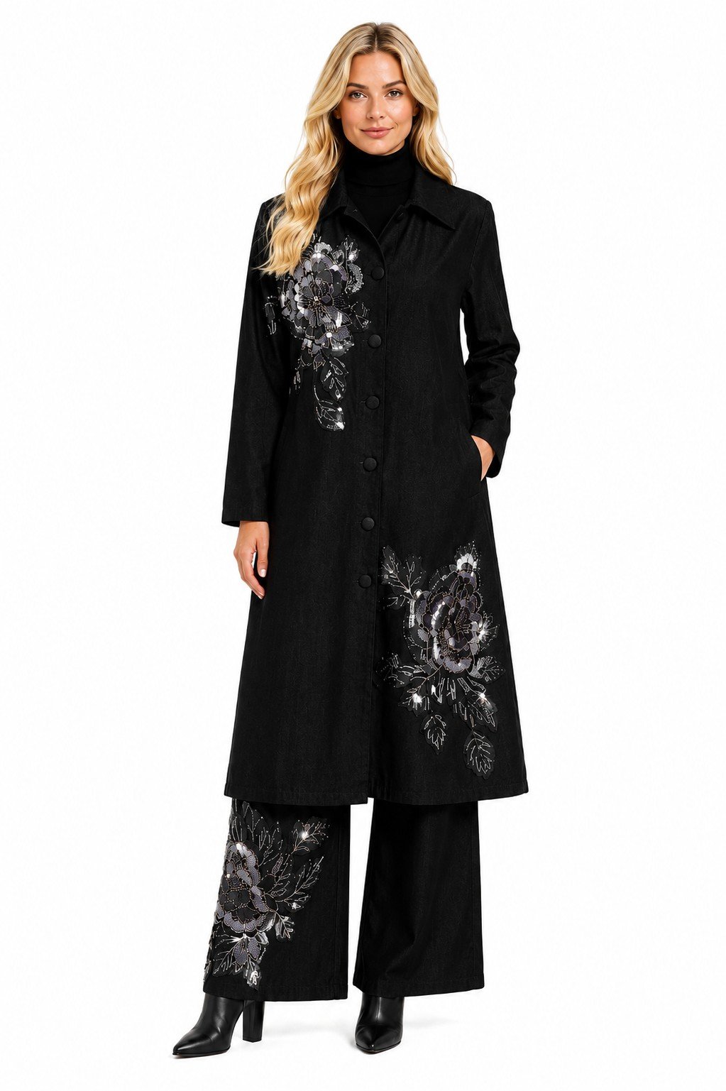 NEW! Sequin Duster Pant Set with Palazzo Pants (Also Available in Plus Size)