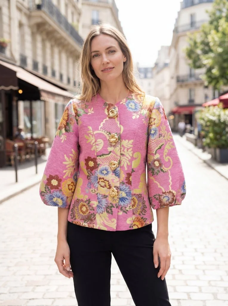 NEW! Sparkle Brocade Jacket in Raspberry