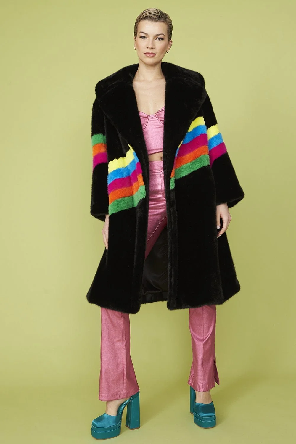 NEW! Faux Fur 5 Tone Rainbow Coat