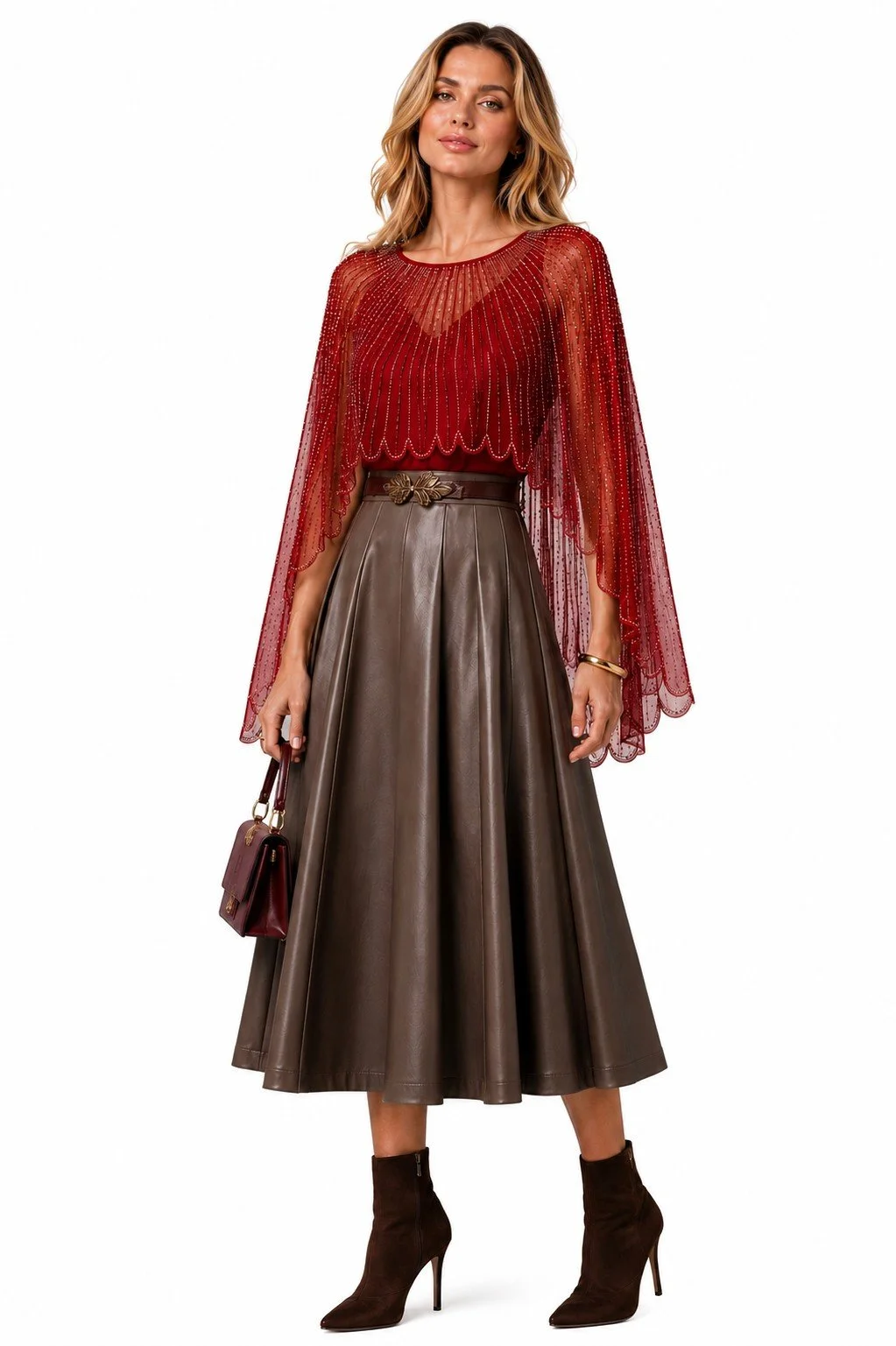 BEST SELLER!! Handcrafted Jeweled Poncho in Red