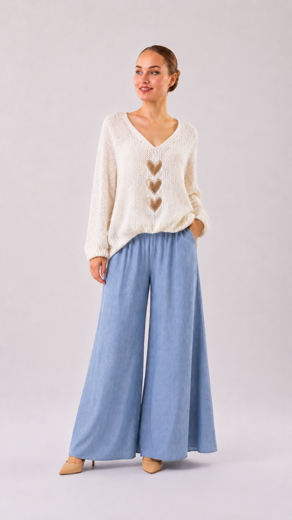 NEW! Triple Hearts V-Neck Sweater