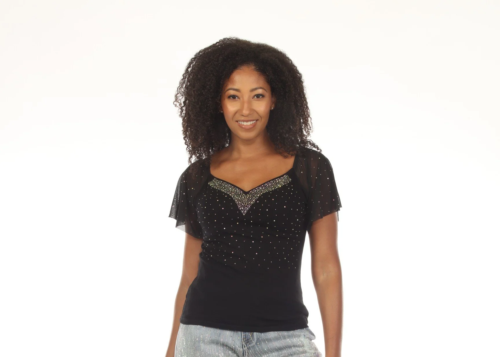 NEW! Sparkle Chiffon Trim Off-Shoulder Top