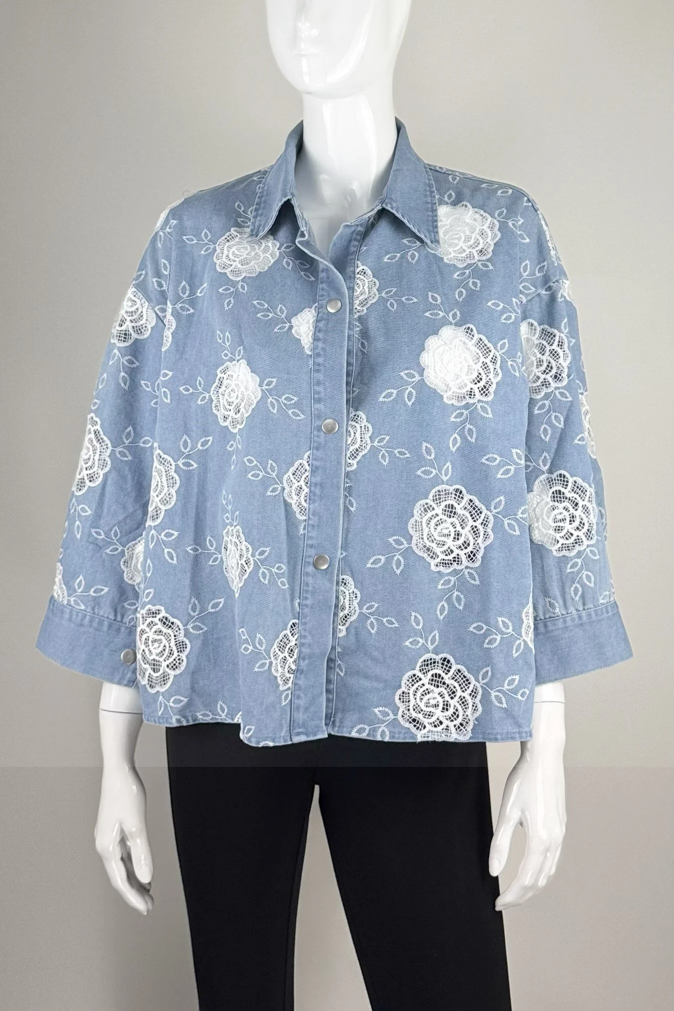 NEW! Floral Swing Shirt in Blue and White (Also Available in Plus Size)