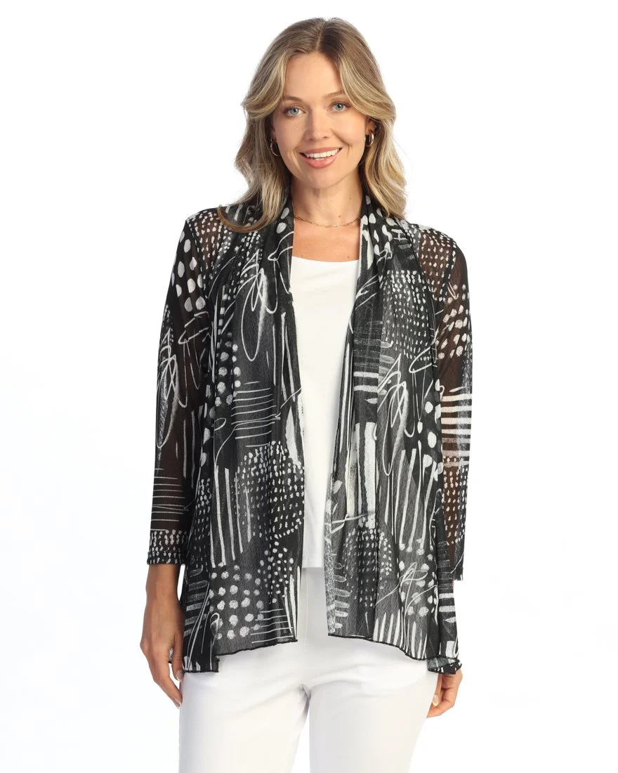 NEW! Abstract Crepe Mesh Zip Cardigan (Also Available in Plus Size)