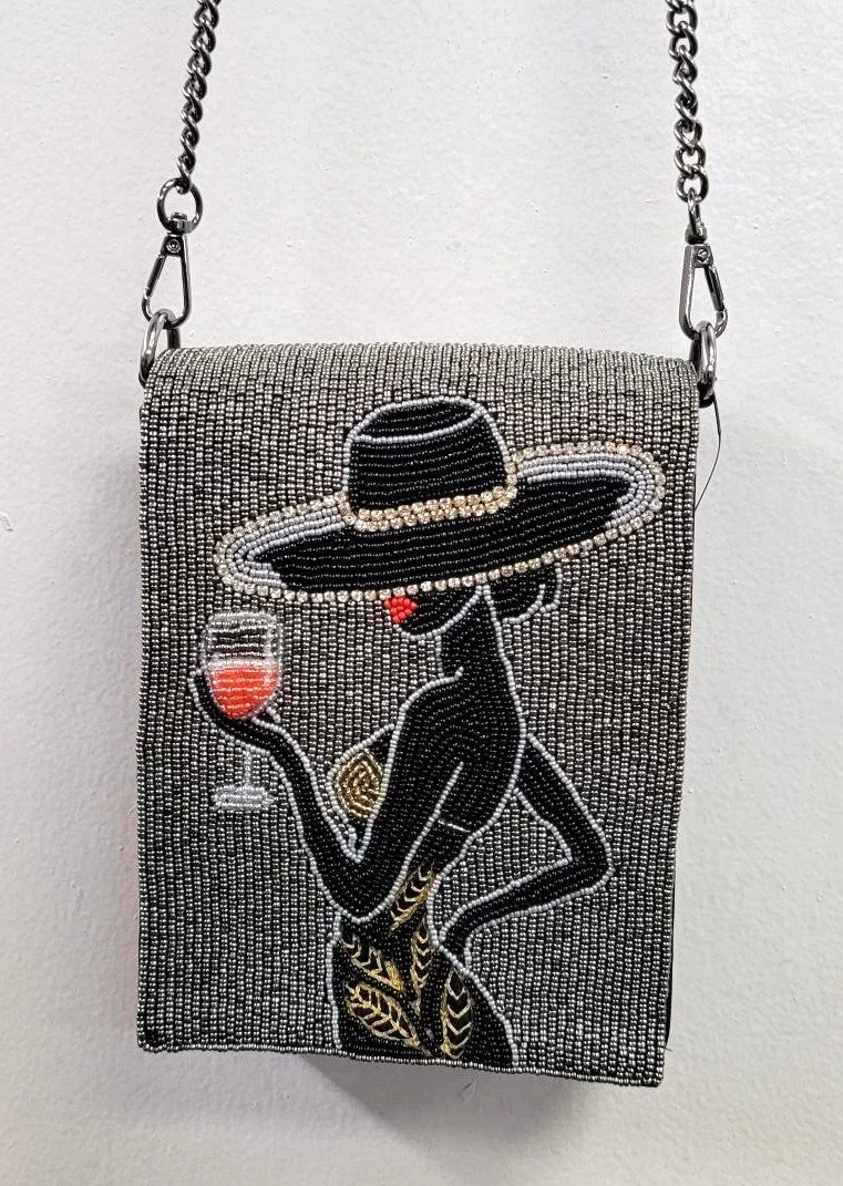 NEW! Wine Lady Beaded Leather Handbag