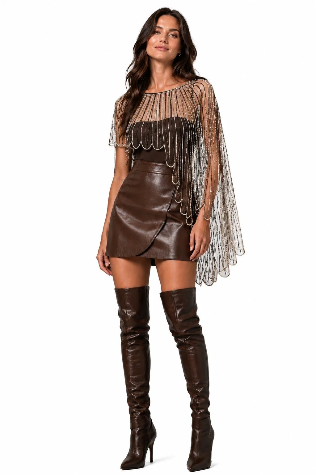 BEST SELLER! Handcrafted Jeweled Poncho in Taupe