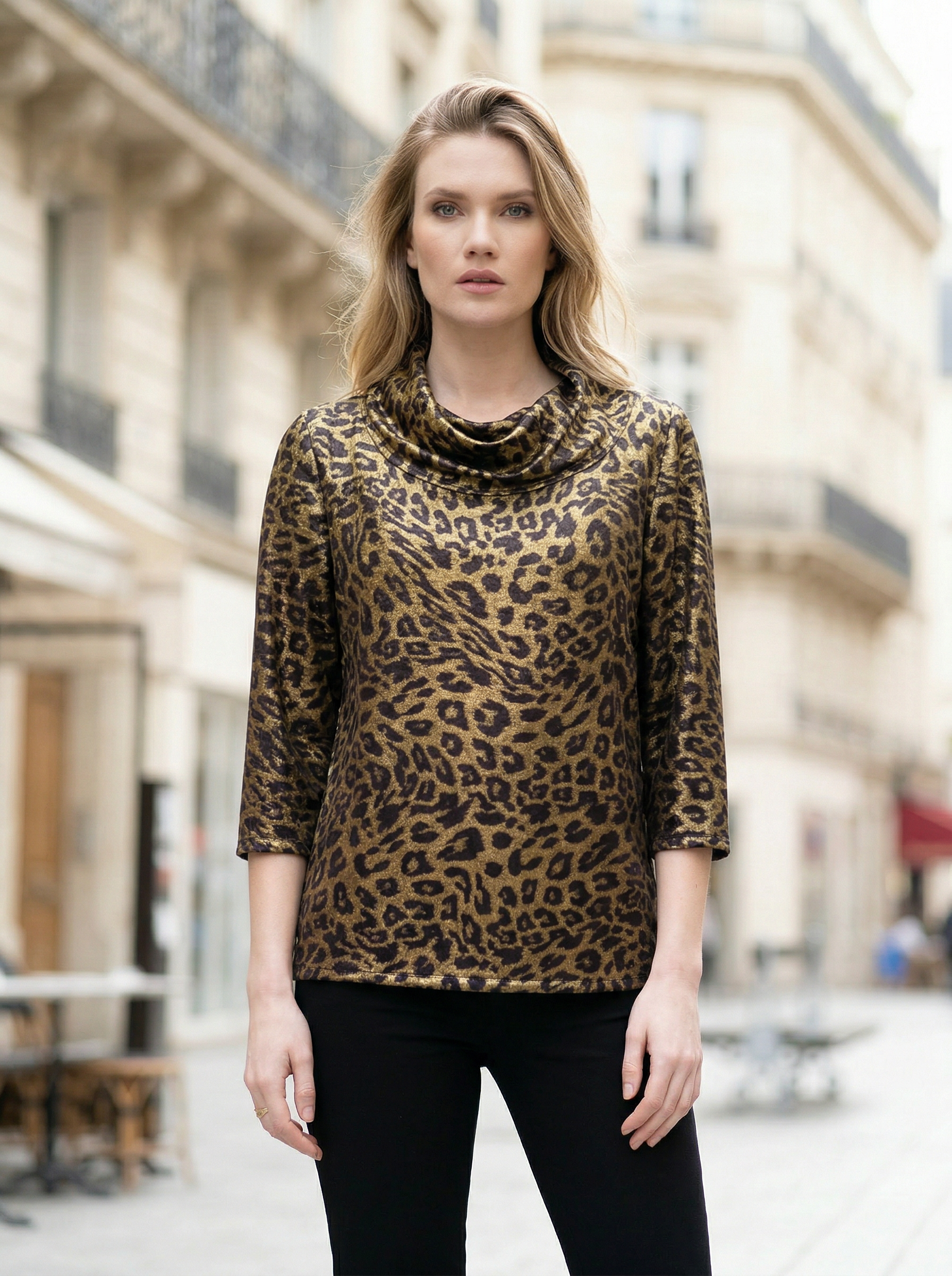 NEW! Cheetah Metallic Cowl Neck Blouse