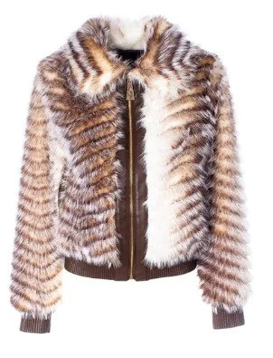 NEW! Stripped Faux Fur Crop Jacket